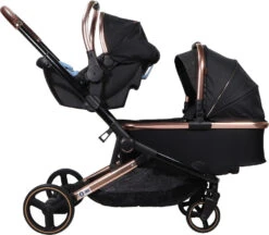 Ding Amigo Black/Rose Tweeling Kinderwagen Incl. 2 Autostoelen DI-191711 -Baby Kinderwagen Serie Winkel ding amigo black rose tweeling kinderwagen incl. 2 autostoelen di 191711 2