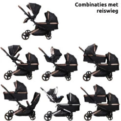 Ding Amigo Black/Rose Tweeling Kinderwagen Incl. 2 Autostoelen DI-191711 -Baby Kinderwagen Serie Winkel ding amigo black rose tweeling kinderwagen incl. 2 autostoelen di 191711 6