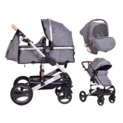 Cangaroo Gala Dark Grey/Silver 3-in-1 Combi Kinderwagen Incl. Autostoel.